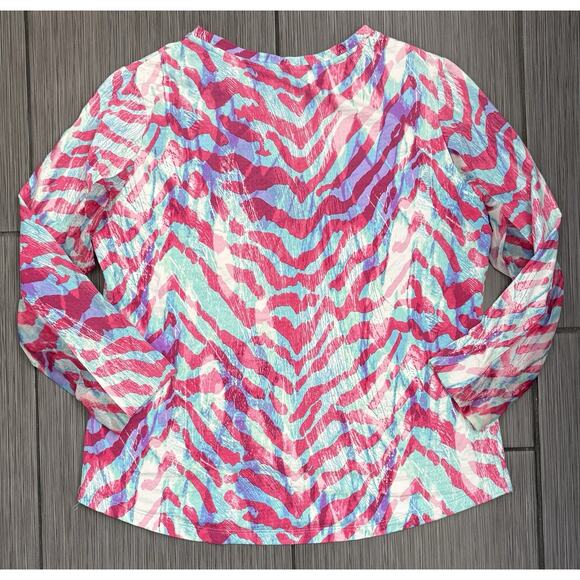 Ibkul Women’s UPF 50 Sun Shirt Pink Turquoise Long Sleeve Size Large Vented Arms - Picture 4 of 6